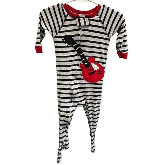 Carter’s Black, Gray & Red Striped One Piece Rock Guitar Pajamas 12 Months - Picture 1 of 4